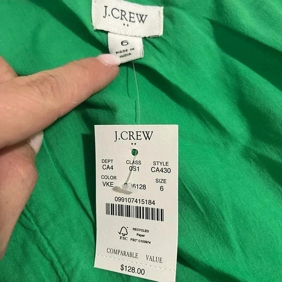 J Crew Dress Green One Shoulder Midi Dress NWT Size 6 Cotton Blend - Picture 5 of 8